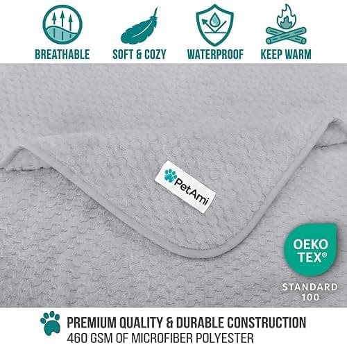 PetAmi Waterproof Dog Blanket, Leakproof Puppy Blanket for Small Medium Dogs, Furniture Sofa Couch Cover Protector, Fleece Pet Throw Indoor Cat Kitten, Reversible Washable Soft Plush, 29x40 Light Gray thumbnail 3