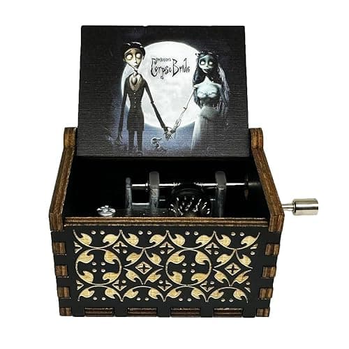 Youtang CorpseBride Wooden Music Box, Antique Engraved Case, Birthday Gift/Valentine's Day Gift/Mother's Day/Fathers Day/Children's Presents/Home Decoration/Collectibles (Hand Crank, Black) thumbnail 4