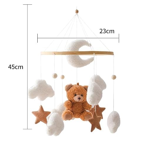 Uixxducc Mobile Baby Windspiele, Babybett Mobile 3D Bär Hase Kaninchen Wolken, Kinderzimmer Hängende Bettglocke, Neugeborenen Geschenk für Baby Jungen und Mädchen (Braun Bär) thumbnail 3