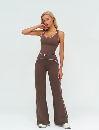 ABOCIW Two Piece Workout Sets for Women Racerback Tank Top Matching High Waist Wide Leg Yoga Pants Pilates Outfits thumbnail 2