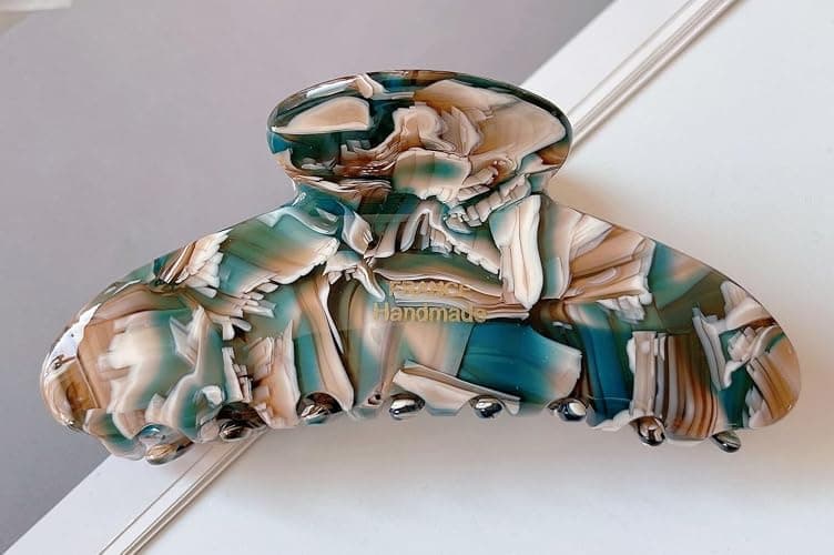 Wenlly large tortoise shell claw clip, 4.1 Inch cellulose acetate hair claw clips, marble non-slip strong hair hold barrettes for women and girls, blue thumbnail 3