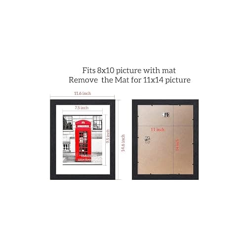 VMUZEDER 11x14 Picture Frame Rustic Black Wood Set of 6,Display Pictures 8x10 with Mat or 11x14 Without Mat,Multi Photo Frames Collage for Wall thumbnail 4