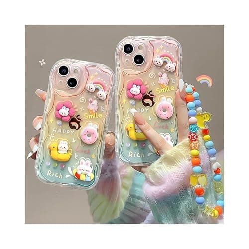 Dzdcase Designed for iPhone Case,Cute Rainbow Rabbit Duck Kawaii Cartoon Animal Wristband Strap Bracelet Chain Soft Shockproof Cover Phone Case (iPhone 17,Pink) thumbnail 6