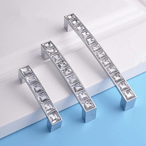 abcGoodefg Modern Decorated Crystal Glass Rhinestone Cabinet Handle Pulls Knobs, 5.3" Length (5" Hole Centers), Clear Silver, Zinc Alloy, 5-Pack thumbnail 7