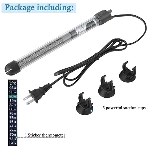 HITOP 25W 50W 100W 200W 300W Adjustable Aquarium Heater, Submersible Fish Tank Heater Thermostat with Suction Cup (200W) thumbnail 6