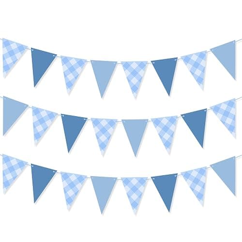 Blue Pennant Flag Banner for Boy Birthday Party Decor, Blue Gingham Triangle Banner Garland for Nautical Wedding Birthday Party Ahoy Achor Bridal Baby Shower Supplies thumbnail 9
