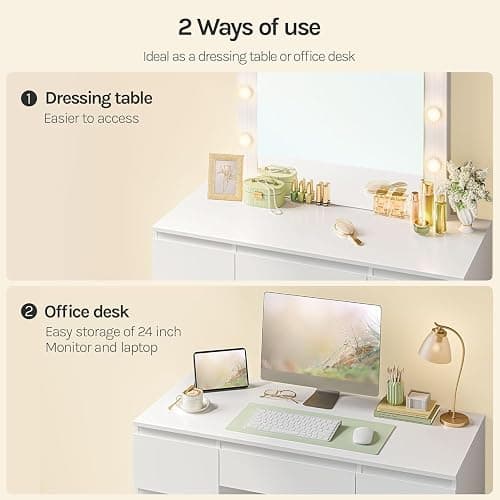 WOLTU Dressing Table with LED Bulb Lights, Adjustable Brightness, Vanity Table Makeup Desk with Large Mirror and 7 Drawers, 107 x 140.5 x 39.5 cm, White Bedroom Dresser, MB6099ws thumbnail 6