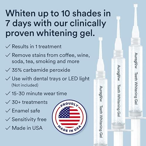 Auraglow 35% Teeth Whitening Gel for Trays, Retainers & Aligners – Dentist Strength Carbamide Peroxide Whitener, 30 Treatments, 3 Syringes (5mL) thumbnail 2