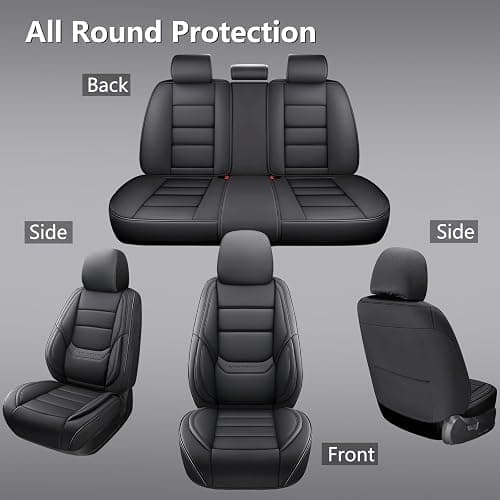 NS YOLO Leather Car Seat Covers Full Set,Universal Fit for Most Cars,SUVs and Sedans,Waterproof Luxury Leatherette Cushions, 5 Car Seat Protectors (Black, Full Set-5 Seats(Front and Rear)) thumbnail 2