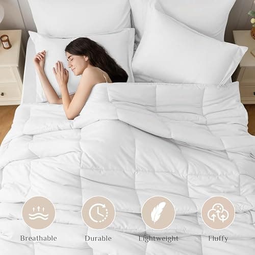 JOLLYVOGUE Full Comforter Set, Ultra-Soft Bed in a Bag Full Size 7 Pieces, Oeko-TEX Certified Bedding Set with Down Alternative Comforter, Sheets, Pillowcases & Shams, White thumbnail 2