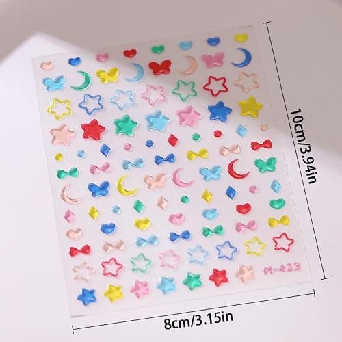 5D Colorful Jelly Nail Art Stickers 5D Embossed Heart Moon Star Nail Stickers for Nail Art Supplies Self-Adhesive Butterfly Bow Nail Decals Cute Star Stickers for Nails Design Women Nail Accessories thumbnail 2