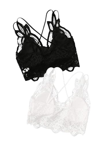 Floerns Women's Sexy Lace V Neck Criss Cross Back Bralette Crop Top thumbnail 2