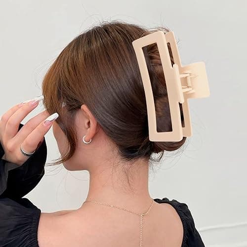 ZYTJ 5 Inche Extra Large Claw Clips for Thick Hair and Long Hair, 4 Pack Xl Jumbo Claw clips, Oversized Matte Non-slip Rectangle Hair Clips for Women, Big Strong Hold Jaw Clip,Neutral Color thumbnail 6