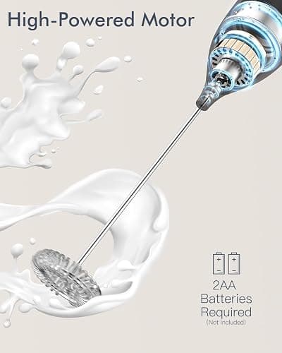 Mousseur à Lait électrique, Mini Fouet en Acier Inoxydable, Moteur Extra Fort et Alimenté pour Café/Café au Lait/Cappuccino/Chocolat Chaud thumbnail 4