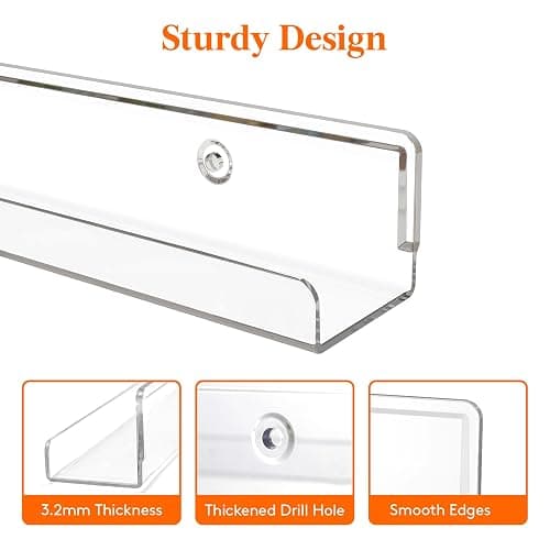 Lifewit 1.5" x 12" Narrow Floating Shelves for Vinyl Record 6 Pack, Clear Wall Shelves for Nail Polish/Book/Picture/Makeup, Acrylic Display Shelf Organizer for Bedroom, Living Room, Bathroom Decor thumbnail 6
