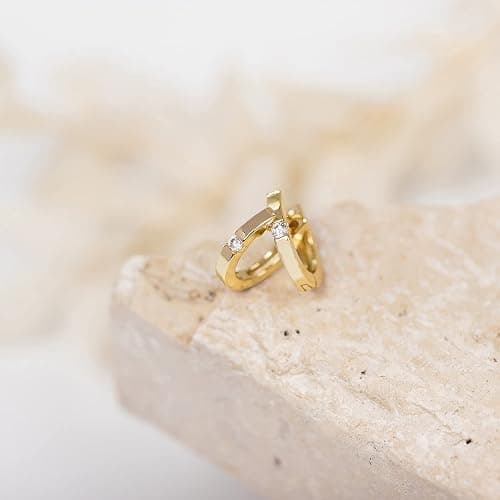 PAVOI 14K Gold Plated Cubic Zirconia Huggie Hoop Earrings for Women - 925 Sterling Silver Posts Small Round Huggies Stud Earrings for Women thumbnail 3