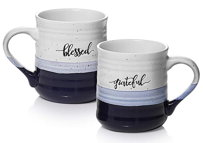 DOWAN 20 oz Coffee Mugs, Large Mugs with Word Blessed Grateful, Porcelain Coffee Cup, Thank You Gifts for Mom Dad, Set of 2 thumbnail 8