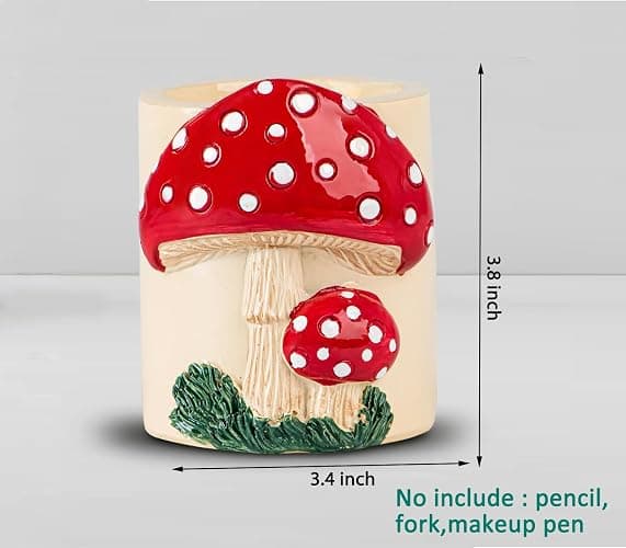 dgudgu Mushroom Resin Pencil Holder & Pen Organizer - Cute Desk Pencil Holders With Multiple Compartments thumbnail 3