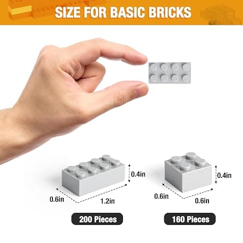 MANNIDOO 360 Pieces Building Bricks, Classic Basic Flats Parts and Pieces - 2x4 Brick x200 and 2x2 Brick x160, Moc Building Bulks Compatible with All Major Brands, Light Grey thumbnail 3