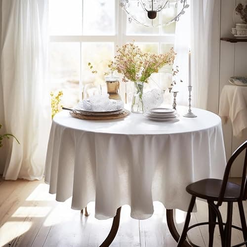 EVERLY 100% Pure Linen Round Tablecloths 70Inch Round Machine Washable Tablecloth for Thanksgiving,Decorative Halloween,Buffet Parties,Picnic,Events,Weddings and Restaurants-White - Image 1