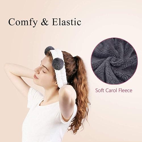 Huachi Headbands Women Washing Face Makeup Girls Baby Cute Elastic Facial Hair Bands Korean Beauty Products Spa Shower Yoga Headwrap Costume Hair Accessories, Animal Panda Ears - Grey thumbnail 4