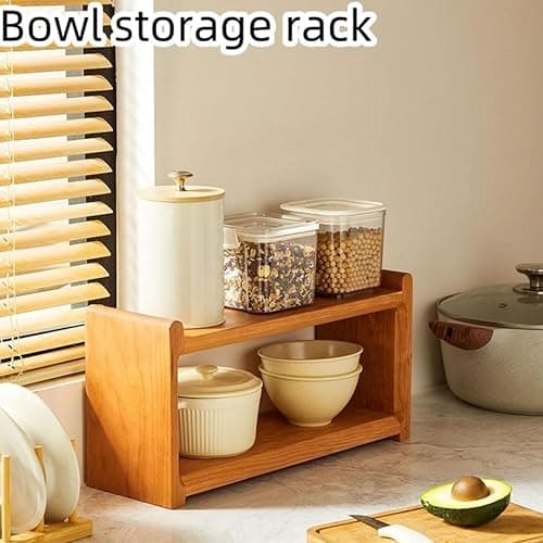 QDZC Organisateur de station à café sur comptoir, support à mugs en bois 2 niveaux, étagère de comptoir de cuisine pour accessoires de bar à thé et à café, support pour matcha brown thumbnail 3