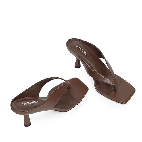 VIUGJNEX Women’s Kitten Heels Flip Flops Slip On Open Toe Low Heels Thong Square Slide Summer Fashion Party Heeled Dressy Sandals for Women thumbnail 5
