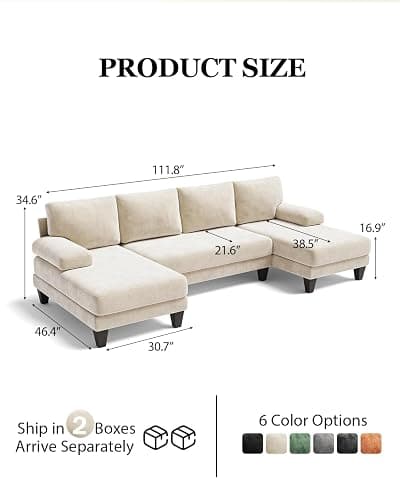 TROMIRY U-Shaped Sectional Couches for Living Room | 112 Inch Modern Sectional Couch | Warm White Chenille Sofa with Double Chaise for Apartment thumbnail 2