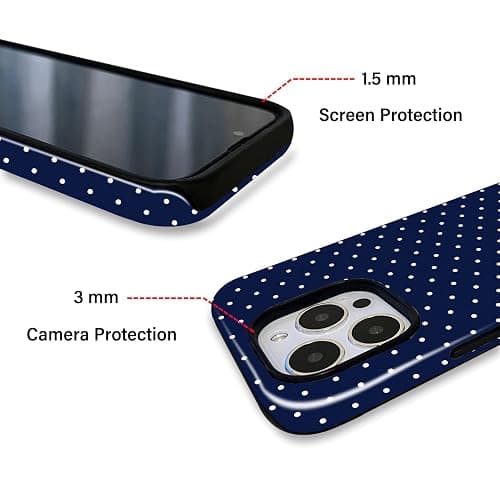 Zilkaifly Trendy Cute Hybrid 2 Layer Navy Blue Polka Dot Phone Case for iPhone 16 Pro Max,Navy thumbnail 3