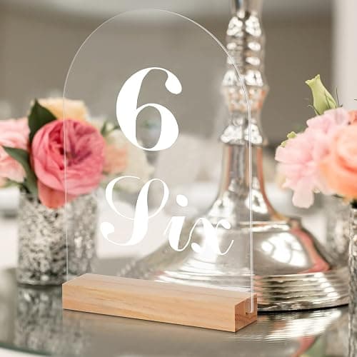 Unittype 36 Pack 5 x 7 Inch Clear Arch Acrylic Sign with Wooden Stands Round Top Blank Arch Acrylic Table Numbers Sign Ideal for DIY Menu Numbers and Name Card Wedding Party Reception thumbnail 6