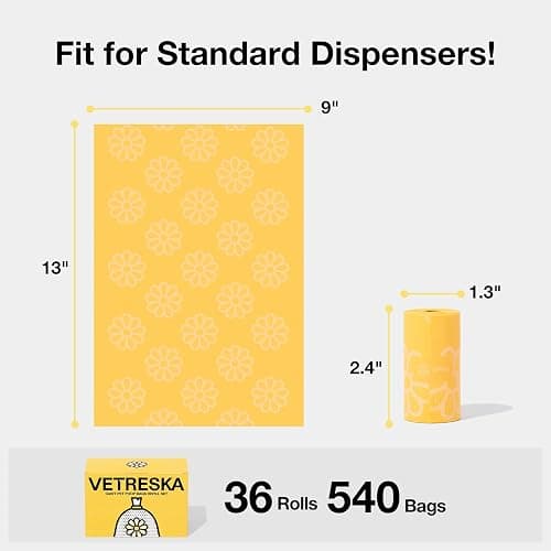 VETRESKA Dog Poop Bag Rolls Daisy Scented Leak-proof Pet Waste Bags Thick and Large Trash Bags for Dog Walking 36 Refill Rolls 540 Bags thumbnail 6