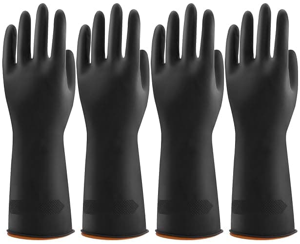Bamllum 4 Pairs Black Rubber Dishwashing Gloves - Reusable Cleaning Gloves for Kitchen, Household, Anti-Slip, Flexible & Long-Lasting (Medium) - Image 1