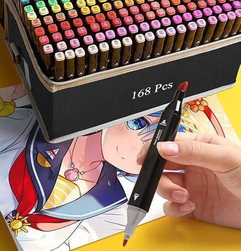 ZECHOMA 168 Colors Alcohol Markers Artist Drawing Dual Tip Adult Markers | Coloring Markers Set for Precise Drawing, Great Art Supplies for Kids Boys Girls Students Adult with Base thumbnail 5