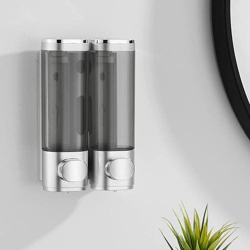 Modunful Shower Dispenser - 2 Chamber No Drill Mounted Shampoo & Conditioner Dispenser for Bathroom (Silver) - Silver 2 Chamber thumbnail 2