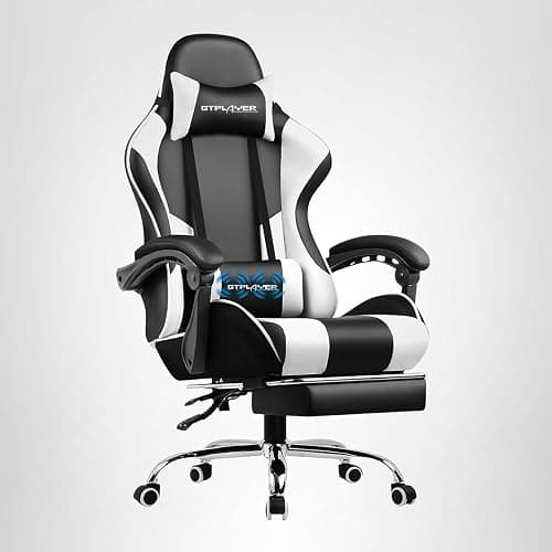 GTPLAYER Gaming Chair, Computer Chair with Footrest and Lumbar Support, Height Adjustable Game Chair with 360°-Swivel Seat and Headrest and for Office or Gaming (Snow White) thumbnail 7