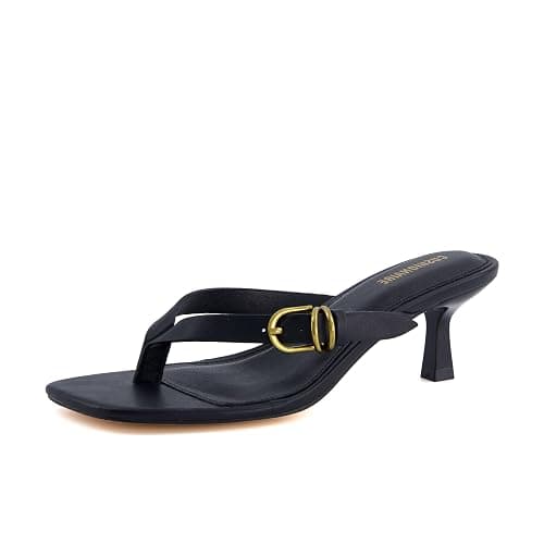 CUSHIONAIRE Marlin Low Kitten Heels for Women, Thong Style Dressy Heeled Womens Sandals with Adjustable Buckle Closure thumbnail 9