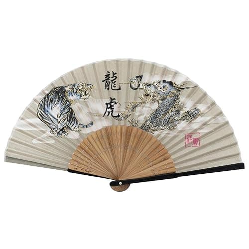 Terra Distribution Folding Fan [Japan Import] Hand Fans for Women Foldable, Japanese Fan, Unique Design, Handmade Bamboo, Silk Fan, 8.6" (22cm), Abanicos de Mano (900 (Dragon, Tiger)) - Image 1