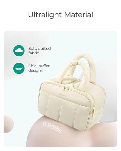 BAGSMART Travel Toiletry Bag, Puffy Large Toiletry Bag for Women, Lightweight Cosmetic Makeup Bag Organizer with Handle for Traveling, Accessories, Essentials, Toiletries （Beige thumbnail 2