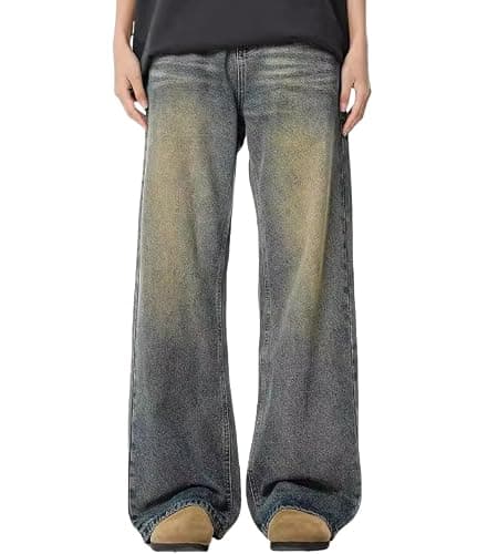 Baggy Jeans Men Y2k Wide Leg Vintage Skater Jeans Loose Fit Emo Grunge Pants Oversized Hip Hop Streetwear 2000s Clothes thumbnail 2