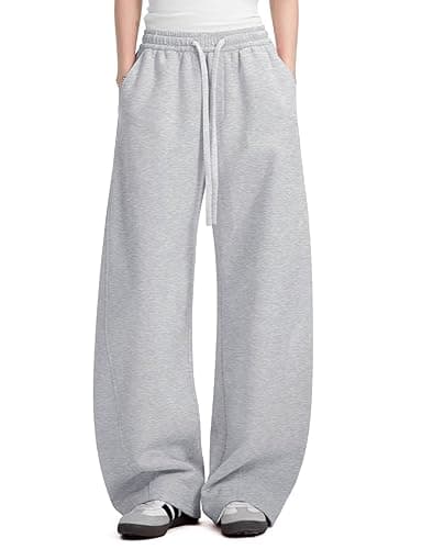 FACDIBY Womens Barrel Sweatpants Fleece Lined Wide Leg Sweat Pants Cotton Elastic Waisted Trousers with Pockets