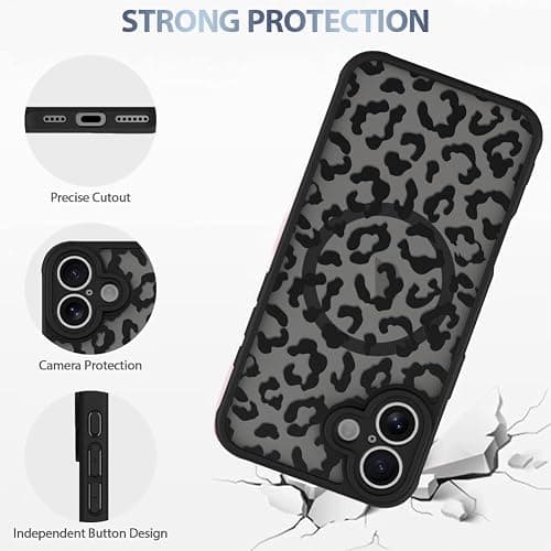 AIGOMARA Case for iPhone 16 [Compatible with MagSafe] Black Leopard Pattern Design for Women Girls Men Soft TPU Bumper Hard PC Back Anti-Fall Shockproof Protective Slim Mganetic Cover thumbnail 4