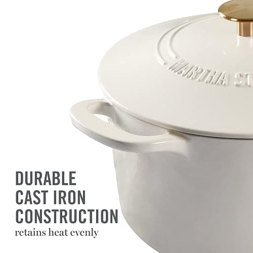 MARTHA STEWART Gatwick 7-Quart Enamel Cast Iron Dutch Oven – Linen White With Gold – Heavy-Duty Dutch Oven for Slow Cooking, Braising & Baking thumbnail 7
