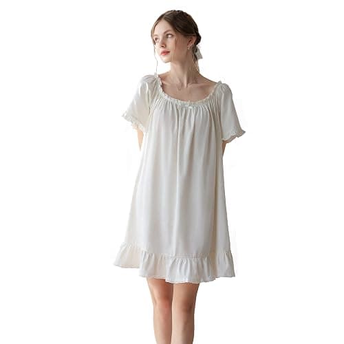 COSOSA Women's Cotton Nightgowns Vintage Lightweight Gown Sets Short Sleeve Princess Nightdress - Image 1