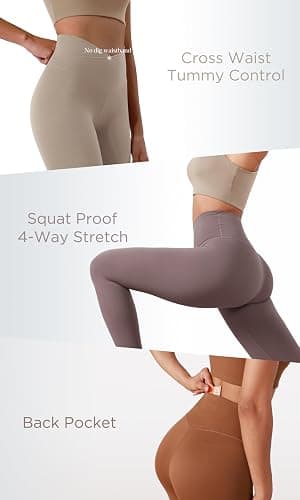 ODODOS Women's Crossover Leggings with Back Pocket, 23" / 25" / 28" Buttery Soft V High Wasit Lounge Yoga Pants thumbnail 5
