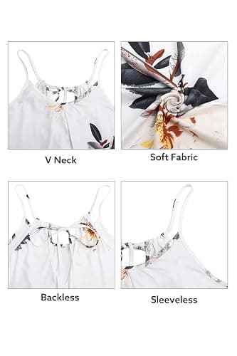 ULTRANICE Women's 2024 Summer Casual Beach Dresses Cover Ups Floral V Neck Spaghetti Strap Backless Mini Sun Dress thumbnail 6