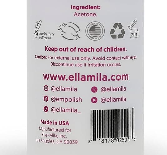 ella+mila 100% Pure Acetone Nail Polish Remover – Professional Strength Gel, Acrylic & Shellac Remover – Fingernail Polish Soak for Dip Powder, Glitter & Artificial Nails (8 fl oz) thumbnail 8