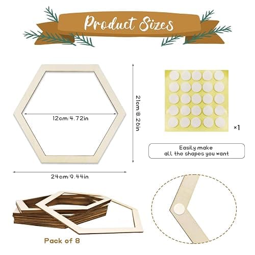 AOCEAN 8 Pcs Wooden Honeycomb Decorations Unfinished Hexagon Wall Beehive Decor Bee Decorations for Home Birthday Party DIY Decor thumbnail 3