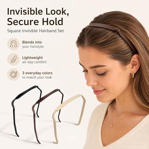 Square Invisible Headband for Curly Thick Hair, Brown and Black, Large, 3 Pack thumbnail 7
