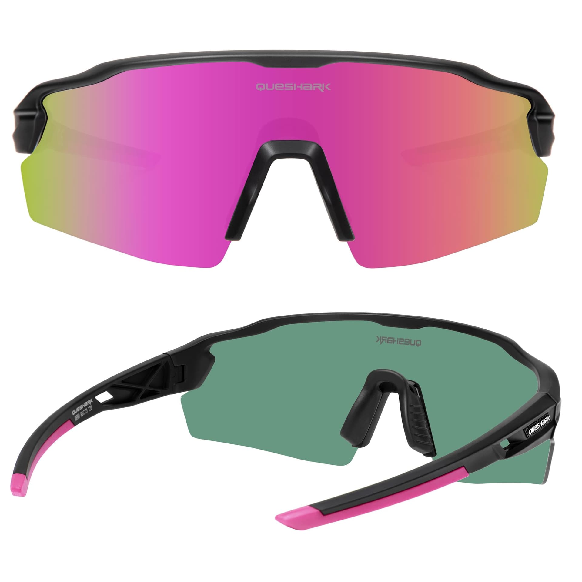 Queshark Gafas Ciclismo Polarizadas, Gafas Running Hombre y Mujer, UV400 con 4 Lentes Intercambiables, Gafas de Sol Deportivas para Ciclismo Correr Conducir thumbnail 2