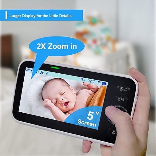 HelloBaby No WiFi Baby Monitor 5" Screen 30-Hour Battery Pan-Tilt-Zoom Video Upgrade with Camera and Audio, Night Vision, VOX, 2-Way Talk, 8 Lullabies and 1000ft Range, HB6550 thumbnail 8
